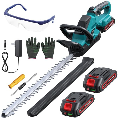 20'' Hedge Trimmer Cordless with Battery, Electric Handheld Bush Clipper with 2 Pack Rechargeable Batteries, 3000RPM 180° Rotatable Head, 2/3'' Blade Gap, Gardening Gifts for Men Dad Father