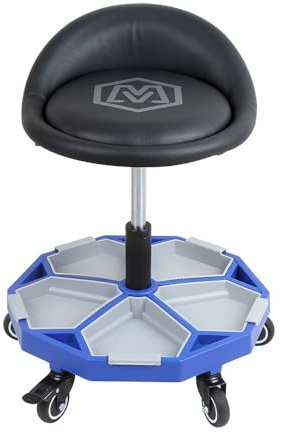 MichaelPro Tabouret de mécanicien pneumatique réglable avec plateau de rangement, capacité de poids de 158,8 kg, pivotant à 360°, hauteur réglable, plateau à outils magnétique amovible | MPC016005
