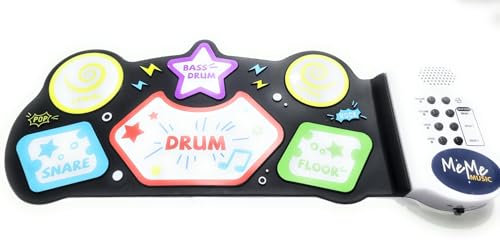MeMe Roll Up Digitales elektronisches Schlagzeug für Kinder, Musikmatte mit 6 Trommelpads, Lautstärkeregler und Geschwindigkeitsregelung, ab 3 Jahren
