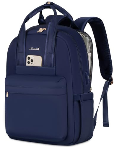 LOVEVOOK Laptop Rucksack Damen, 15,6 Zoll Schulrucksack Teenager mit USB Ladeanschluss, Wasserdicht Tagesrucksäcke Reiserucksack, Elegant Travel Backpack Daypack für Schule Büro Reise, Marineblau