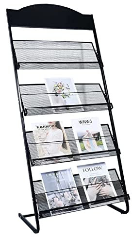 ERSINIAN Zeitungsständer, bodenstehender Zeitschriftenständer, bodenstehendes Broschürenregal, tragbares Katalog-Literaturregal aus Metall, Mehrzweckregale (schwarz)