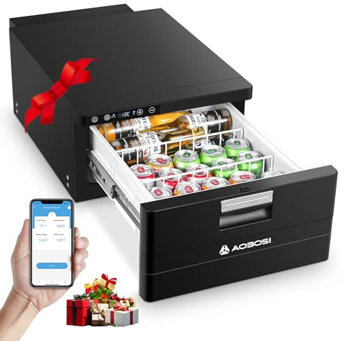 AAOBOSI Nevera Portatil 31L, Refrigerador Tipo Cajón con APP, Nevera Para Caravanas 20°C a -20°C, 12/24V DC, Para Coches, Camiones, Todoterrenos, Caravanas, Barcos, Camping y Viaje