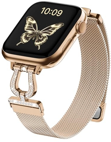 wutwuk Kompatibel med Apple Watch SE armband 40 mm 42 mm (S11/10) 41 mm 38 mm, Milanaise-magnetband med hästskospänne för kvinnor rostfritt stål metallarmband för iWatch SE 3 2 1 serie 11 10 9 8 7 6 5