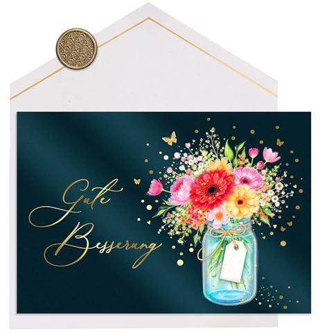 Joli Coon Papeterie Gute Besserung Karte STARDUST - Premium Genesungskarte mit FinePaper Kuvert und echtem Wachssiegel - 17 x 11,5 cm