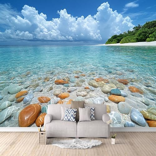 Carta Da Parati Effetto 3D Ciottoli Di Mare 500x280 cm Fotomurali Non Tessuto, Oltretutto Decorazione Poster Arte Murale Moderna per Casa Ufficio Camera Da Letto Soggiorno.