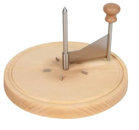 Cheese Curler Wheel With Lid Featuring Oak Wood Base And Stainless Steel Attachment, Designed To Curl Cheese Securely With Five Stability Pins For Use In Restaurants And Caterings