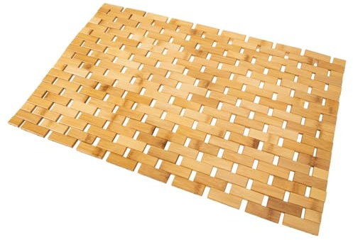 OUNONA Bambus Badvorleger rutschfeste Bambusmatte mit Anti rutsch Pads Fußmatte für Badezimmer Balkon rutschfest und Leicht zu Reinigen