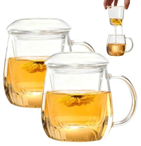GBKDQQ 2 tazas de té con tapa y colador, vaso de té todo en uno, 500 ml, tazas de té de borosilicato resistentes al calor, fáciles de limpiar para el hogar y la oficina