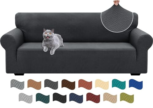 Ystyle Universal Stretch Sofa Überzug 3 Sitzer Jacquard, Grau | Sofabezug Rutschfest mit Armlehne, Elastische Couch Überzug, Sofa Cover Moderne, Sofaschoner Hund Katze für Wohnzimmer