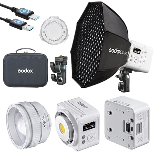 Godox ML80BI - Luz de video LED de 100 W, kit de iluminación de video bicolor de 2800 K-6500 K, 29600 Lux CRI 96+/TLCI96+, control de aplicación, con reflector de lente de zoom ML-Z y batería ML-BA de