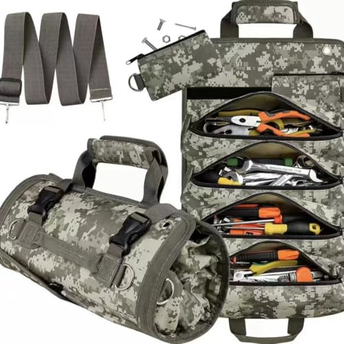 Werkzeuggürtel, Werkzeugkoffer, Werkzeug Organizer, Werkzeugrucksack, Rollbare Werkzeugtasche, Werkzeug-Organizer für Handwerker, Robuste Werkzeugtasche als Geschenk für Männer (Tarnfarben)