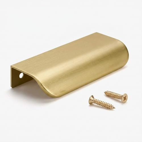 Rayakt 10 Stück Unsichtbare Schrankgriffe Gold, Elegante Griffe für Schubladen und Kommoden, Moderne Griffe Küche Gebürstet, Hochwertige Möbelgriffe Gold für Kleiderschrank, Fingerzug Design, 80mm