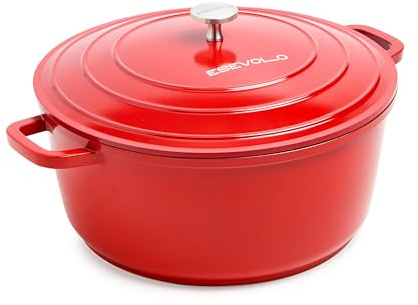 ESEVOLO - Olla de hierro fundido de inducción, 28 cm, redonda de hierro fundido de aluminio con revestimiento cerámico antiadherente, olla con tapa, ideal para sopa, estofados, pan, horno y gas, color