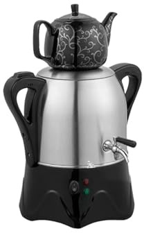 Tetera turca eléctrica con caldera de acero inoxidable de 3 litros y tetera de cerámica de 1 litro, función de mantener caliente, samovar for preparar té negro, café e infusiones de hierbas,(White)