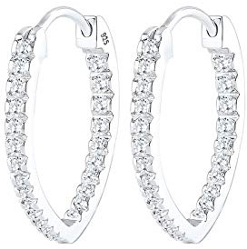 Elli Damen-Creolen Oval Creole 925 Silber Zirkonia weiß Brillantschliff