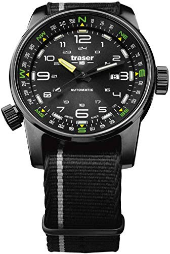 Traser Män analog schweizisk automatisk rörelse klocka med textilarmband 107718, svart, Bälte