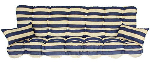 Adlatus-Kühnemuth Polsterauflage Gartenstuhlauflagel Modell 710 blau-gelb Streifen (150x 50 cm Hollywoodschaukelauflage)