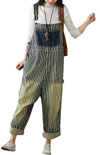 Youlee Donna Gamba Larga Tute di Jeans Salopette Casual retrò Style 2 Yellow