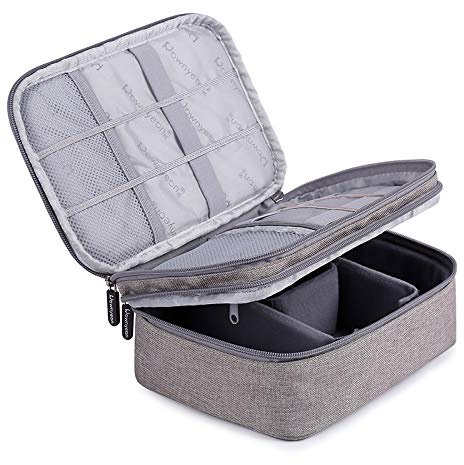Rownyeon Makeup Train Cases Travel Makeup Bag Waterproof Portable Cosmetic Cases Organizer with Adjustable Dividers for Cosmetics Makeup Brushes Toiletry Jewelry Digital Accessories (Grey Small)