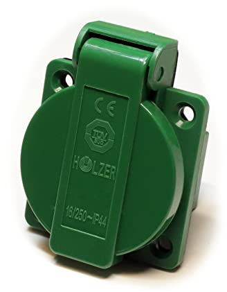 HOLZER 8 Stück/Einbausteckdose Schuko Anbau Steckdose 16A Feuchtraum / PA6 / + Flansch Dichtung (Grün)
