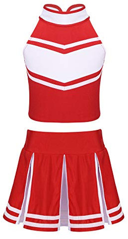 YOOJIA Kinderkostüm Mädchen Outfit Cheerleading Kostüm Crop Top Rock Set Festlich Dancewear für Karneval Fasching Cosplay Bekleidungsset A Rot & Weiss 116