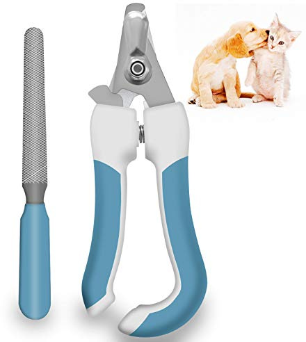 Haustier-Nagelknipser, Hundepfoten-Clipper, Katzen-Krallenschere mit Sicherheitsvorrichtung, verhindert Überschneiden, inkl. Nagelfeile, professionelles Pflegewerkzeug für große und kleine Tiere, blau
