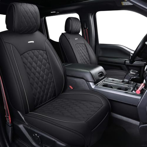 Aierxuan Full Set Car Seat Covers Custom Fit 2009-2026 Ford F150 Crew Cab and 2017-2026 F250 F350 F450 Super Duty Pick-up Truck, Automotive Vehicle Cushion Cover with Waterproof Leather (Black)