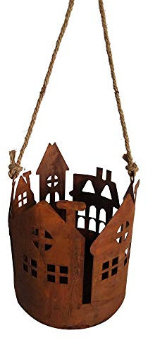 UNUS Lanterne décorative à suspendre avec cordon de jute patinée pour jardin, terrasse, balcon et maison (petit)