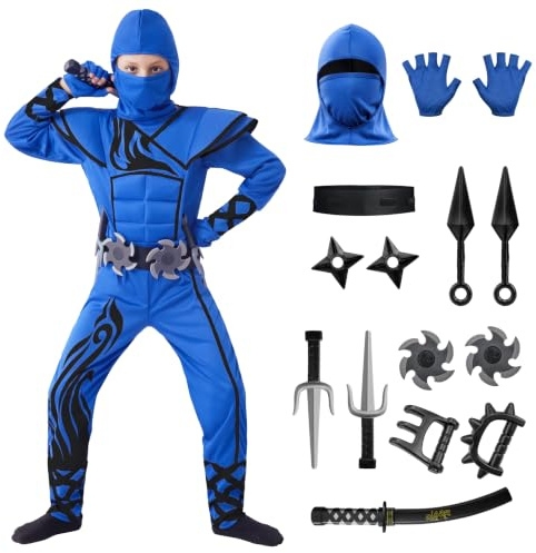 Spooktacular Creations Blå ninjakostym för barn halloween smygande kostym kung fu outfit för barn (småbarn (3–4 yrs)