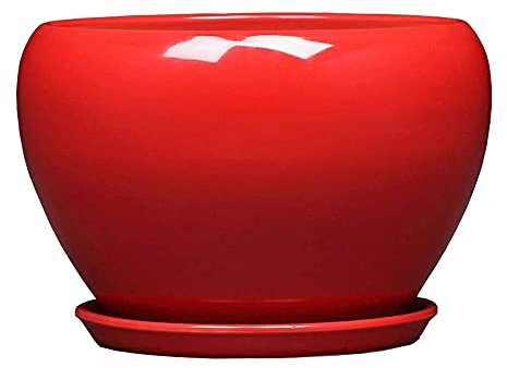 BUNCC Grand pot de fleur rond en céramique Pot d'orchidée rond créatif et simple pour le ménage pour fleurs de jardin Plante de cactus avec trou de drainage et soucoupe Pots de fleurs de jardin en cér