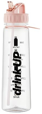 DrinkUp Motivational Water Bottle with Time Markings | Leak Proof Reusable BPA free Drinking Bottle with Straw | Ideal for Gym Hiking Cycling School Office Hour Measuring Reminder Water Bottle 900ml