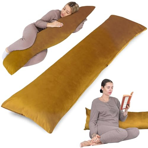 Totsy Baby Seitenschläferkissen mit Bezug Velvet 40 x 145 cm - Komfortkissen Schlafkissen Seitenschläfer Body Pillow Seitenschlafkissen Senf