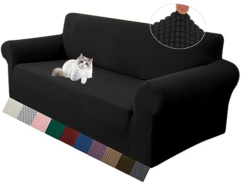 LURKA Stretch Loveseat Sofa Slipcovers 1 Piece Couch Covers for Sofa Furniture Protector Full Sofa Covers with Elastic Bottom for Kids and Dog (Medium, Black)