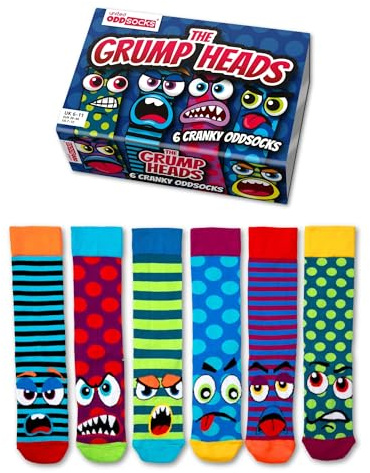 United Oddsocks The Grump Heads Gift Box, 6 Cranky Mix & Match Odd Dad Socks for Men, UK 6–11, EUR 39–46, US 7–12, Colourful Monster-Themed Novelty Socks, Fun Gift for Birthdays, Father's Day & More
