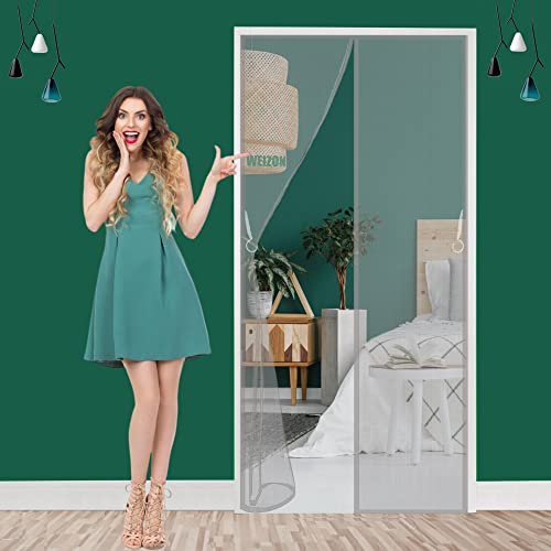 Magnetic Fly Screen Door 185x190cm(73x75inch) with Powerful Magnets,Heavy-Duty Anti Mosquito Mesh No Gap -No Drilling,Easy to Install,Keep Fresh Air in & Bugs Out - Gray A