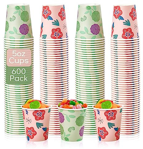 TV TOPVALUE Paquete de 600 vasos de papel de 5 onzas, vasos de baño desechables coloridos, vasos pequeños de enjuague bucal, tazas de espresso desechables para fiestas, picnic, viajes y eventos