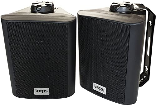 Loops par 4 tum utomhus klassade svarta stereo vägghögtalare 70 W 8 Ohm IP55 väderbeständig