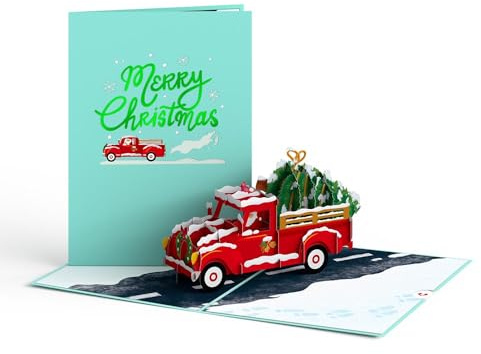 Lovepop® 3D Pop-Up Weihnachtskarte Weihnachten Karte LKW Truck mit Weihnachtsbaum | mit Versteckfach für Geldgeschenke & Gutscheine | inkl. Umschlag | Ausziehbare Notiz