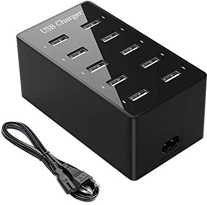 Multi USB Charger, 10 Ports Ladestation, USB Mehrfach Ladestation Desktop Ladegerät, Handy ladestation Mehrfach für iPhone 12/13/14/15/16/Samsung S25/S24 Ultra/Xiaomi/iPad/iPod
