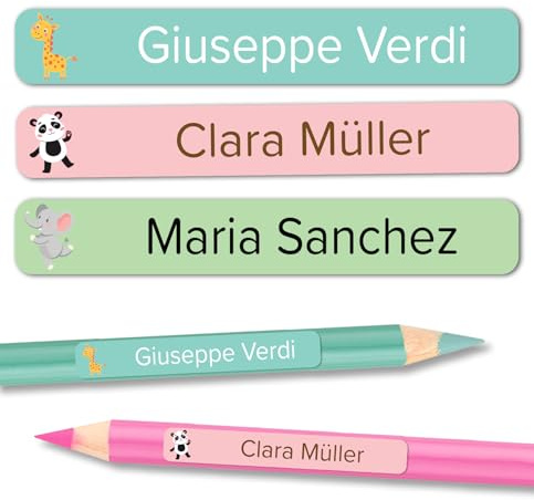 Namensaufkleber Kinder Schule für Schulsachen und Gegenstände (120 Stück) - Wasserfeste Namensschilder - Kita und Schule (Dschungeltiere)