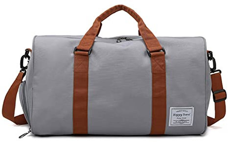 FANDARE Borsone da Viaggio Borsone Palestra Sportiva Borsa Palestra Borsa Sportiva Weekender Donna Uomo Piscina Palestra Borsa a Spalla Grande Capacità Borsa a Tracolla con Scomparto Scarpe Grigio
