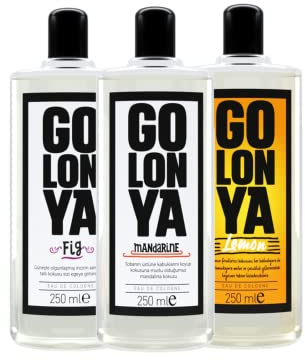 Golonya - LEMON - MANDARIN - FIG - Eau de Cologne Dreierpack - Kolonya 3x250ml Flasch - Kölnischwasser Erfrischend, Intensiv, Zitrone, Mandarine, Feige Duft - Unisex