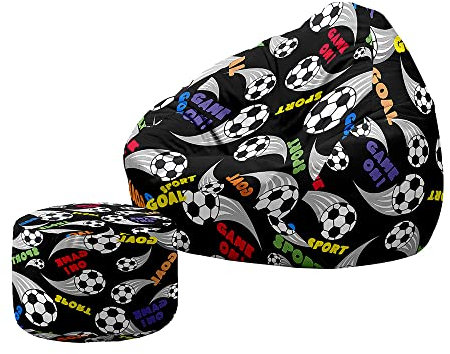 Treer Sitzsack mit Lehne und Hocker mit Ohne Füllung Großes Sofa Lazy Lounger Sitzsack Stuhlbezug Indoor Sitzsack Abdeckung Fußballspiel für Kinder und Jugendliche (70x80+20x30cm,Fußball)