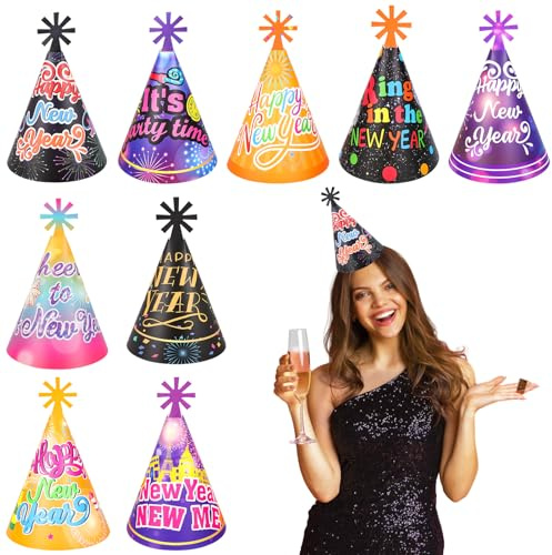 DPKOW 18 Stück Bunte Silvester Deko 2026 Neujahr Silvesterdeko Bunt Partyhüte Silvester Hüte Foto Requisiten für Deko Silvester Party 2026 Silvesterdeko Neujahr deko 2026 Silvester Accessories