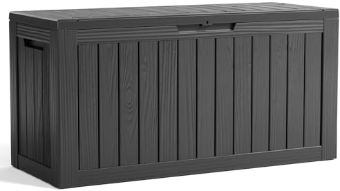 EasyUp 80 Gallon Resin Deck Box Storage Outdoor Waterproof Boxes Lockable UV Resistant Container for Patio Furniture Cushions Pool Supplies Garden Tool, Equipment Outside Storage Delivery, Black