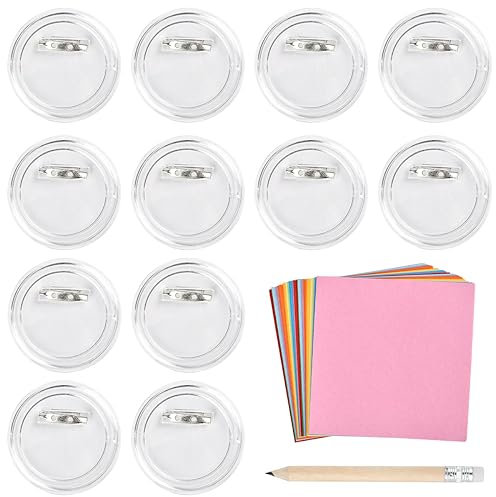 ANNTIM 30 Stück Buttons Selber Machen ohne Buttonmaschine, 60mm Acryl Button Pins Transparent Abzeichen, Transparent DIY Buttons Anstecker mit 100 Farbiges Papier und 1 Bleistift fürFoto Bild Kleidung