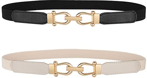WERFORU Frauen Dünner elastischer Gürtel für Kleider,Dünne Retro Stretch Taille Gürtel mit goldener Schnalle