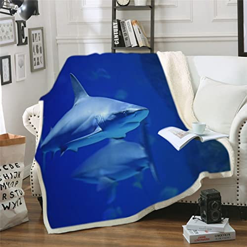 SJSXWQN Decke Blauer Hai Kuscheldecke Flauschig für Couch und Bett Weich Warme Mikrofaser Wohndecke Fleecedecke als Tagesdecke Sofadecke Couchdecke - 180x240 cm
