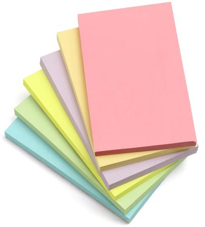 KIFZM“ 6 Blöcke, 7,6 x 12,7 cm, Große Haftnotizen, 76 x 127 mm, 6 Harmonische Pastellfarben, Sortiert, Selbstklebende Postblöcke, 80 Blatt pro Block für Erinnerungen, Checkliste oder Aufgabenliste