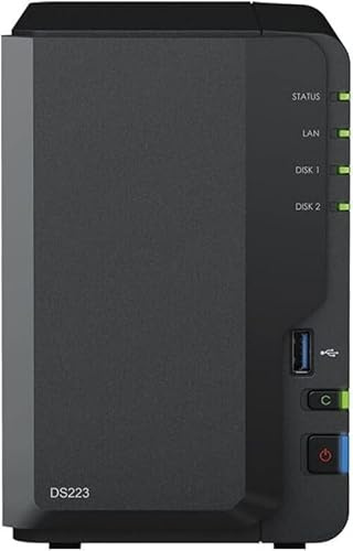 Synology DS223 Station de disque NAS à 2 baies (Realtek RTD1619B Quad-Core 2 Go de RAM, 1 x RJ-45 1 GbE port LAN) 24 To avec 2 disques durs Synology Plus Series HDDs (HAT3300-12T)